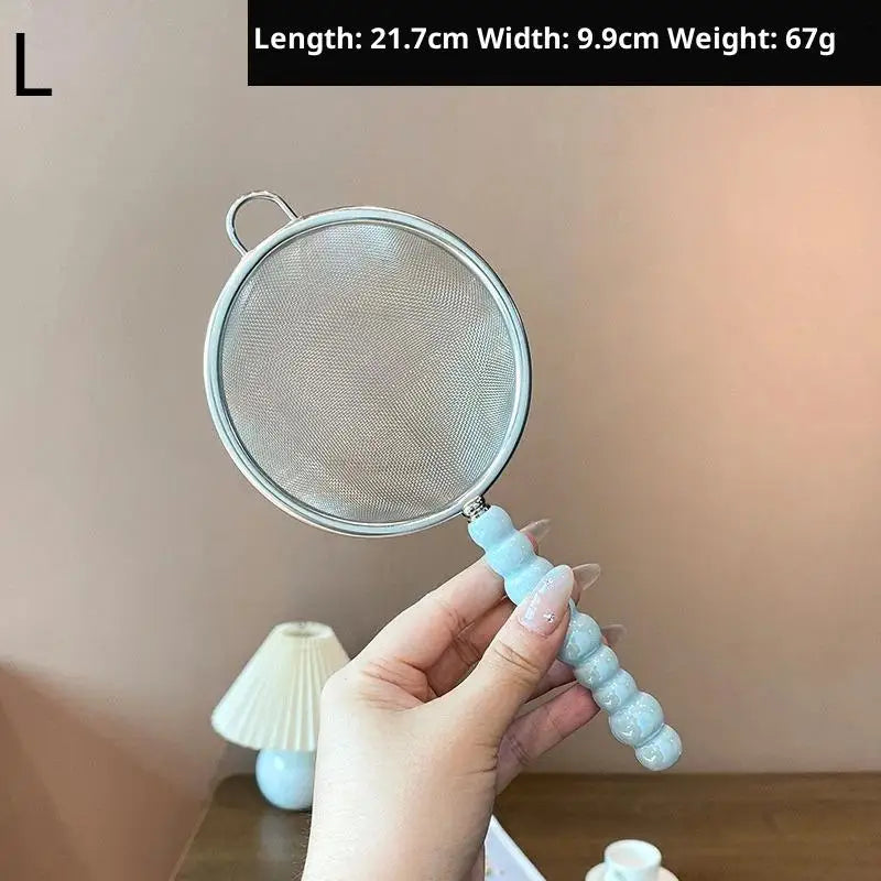 Tea Strainer With Pearl Ceramic Handle Stainless Steel Fine Leak Mesh Sieve Spice Tea Leaf Coffee Filters Teapot Accessories Qme L Blue