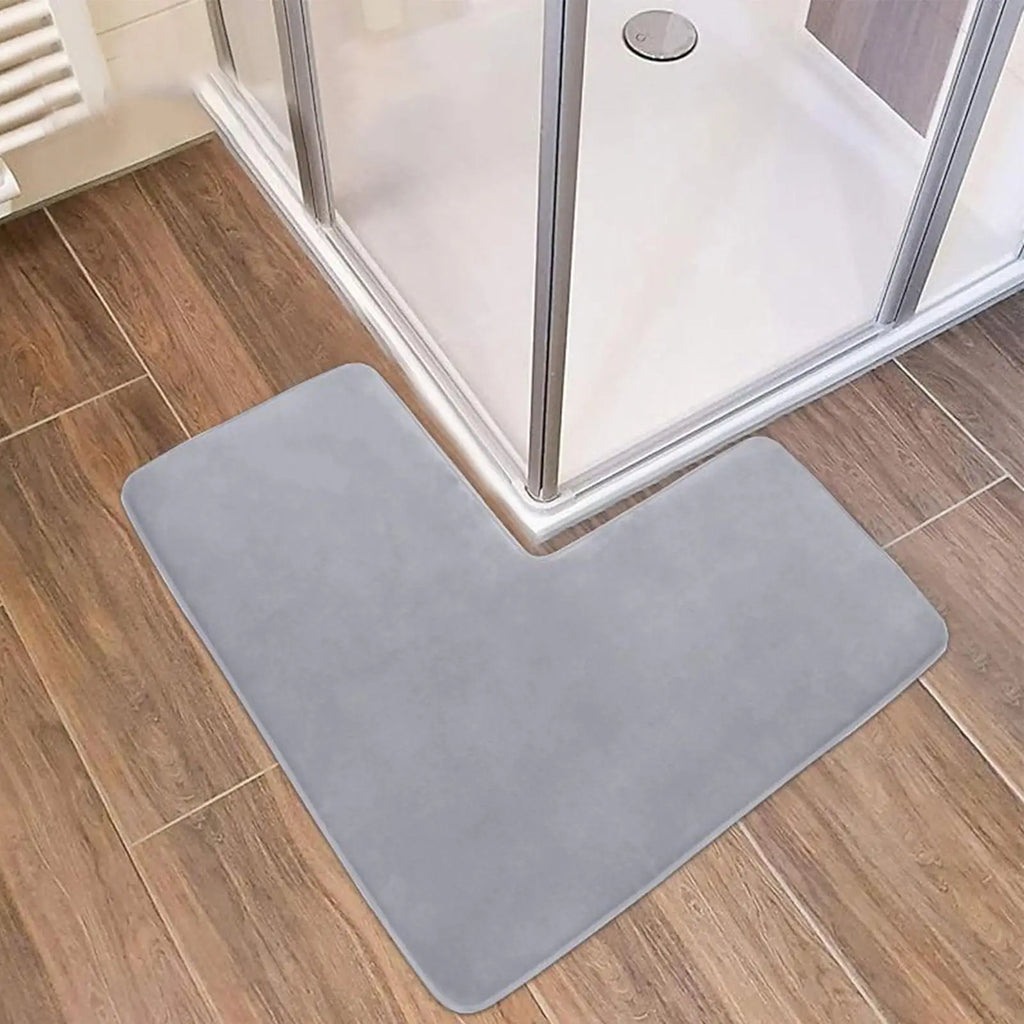 L Shaped Bath Mat Non Slip Soft Quick Dry Absorbent Bath Mat for Home Door Sink Floor Toilet Kitchen Indoor Outdoor Qme