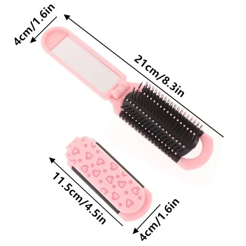 Pink Butterfly Love Pattern Foldable Hair Comb Straight Curly Qme
