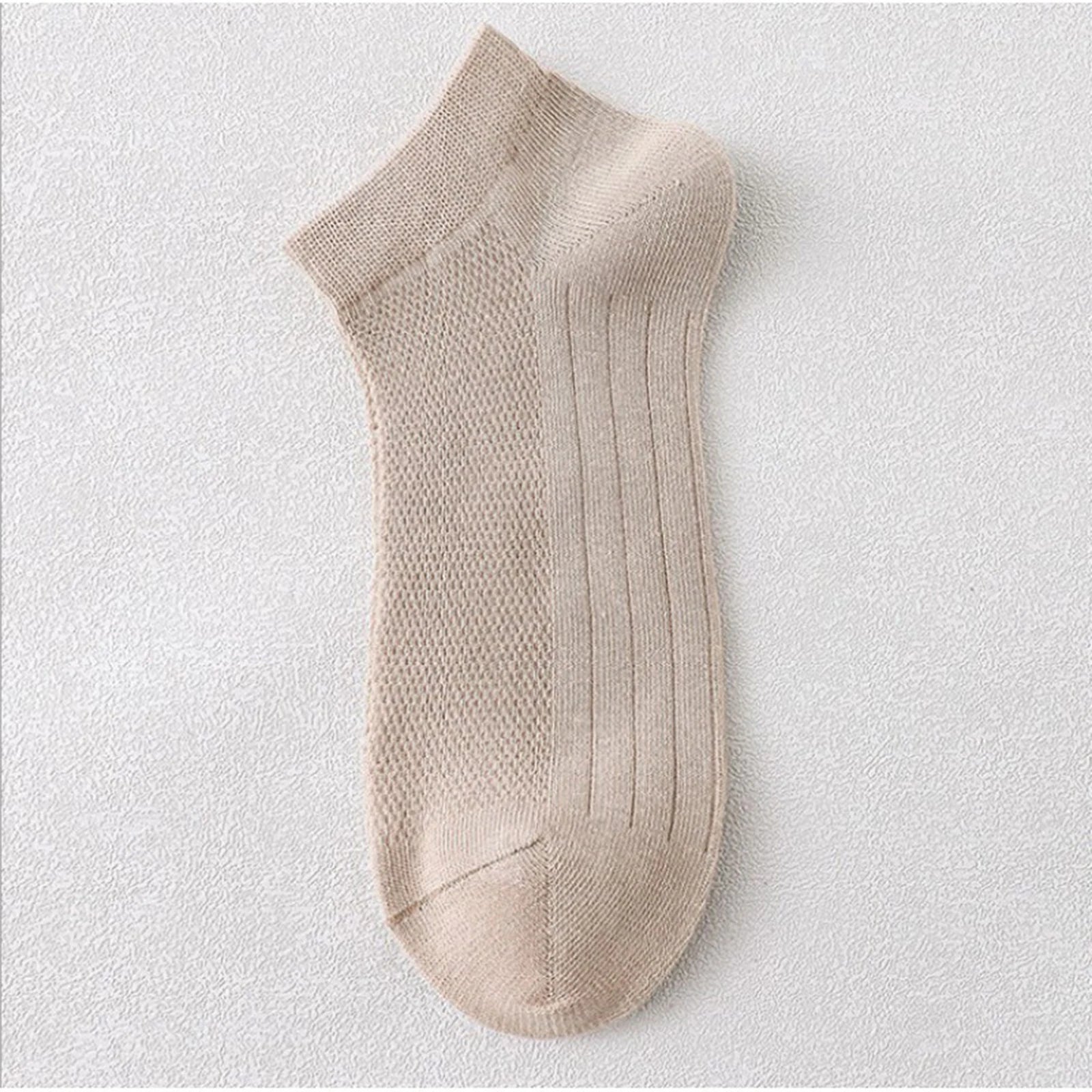 Men's Summer Breathable Sweat Absorbing Thin Mesh Sports Socks Solid Color Casual Elastic Soft and Comfortable Low Cut Socks Qme Khaki One Size