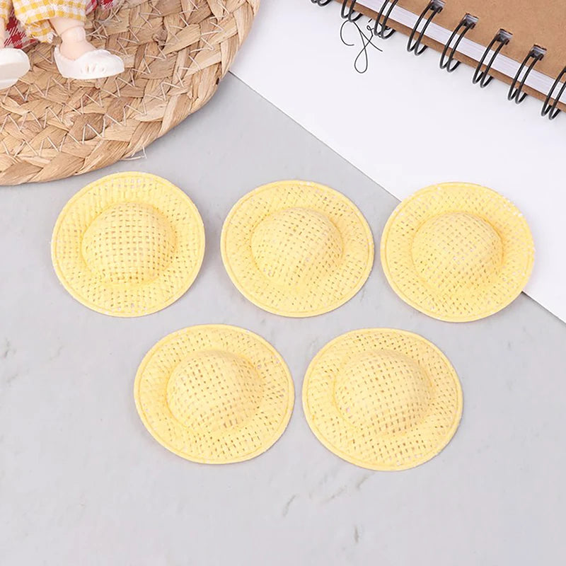 Decorative Dollhouse Woven Straw Hats 5 Child Role-play Toys Qme Yellow