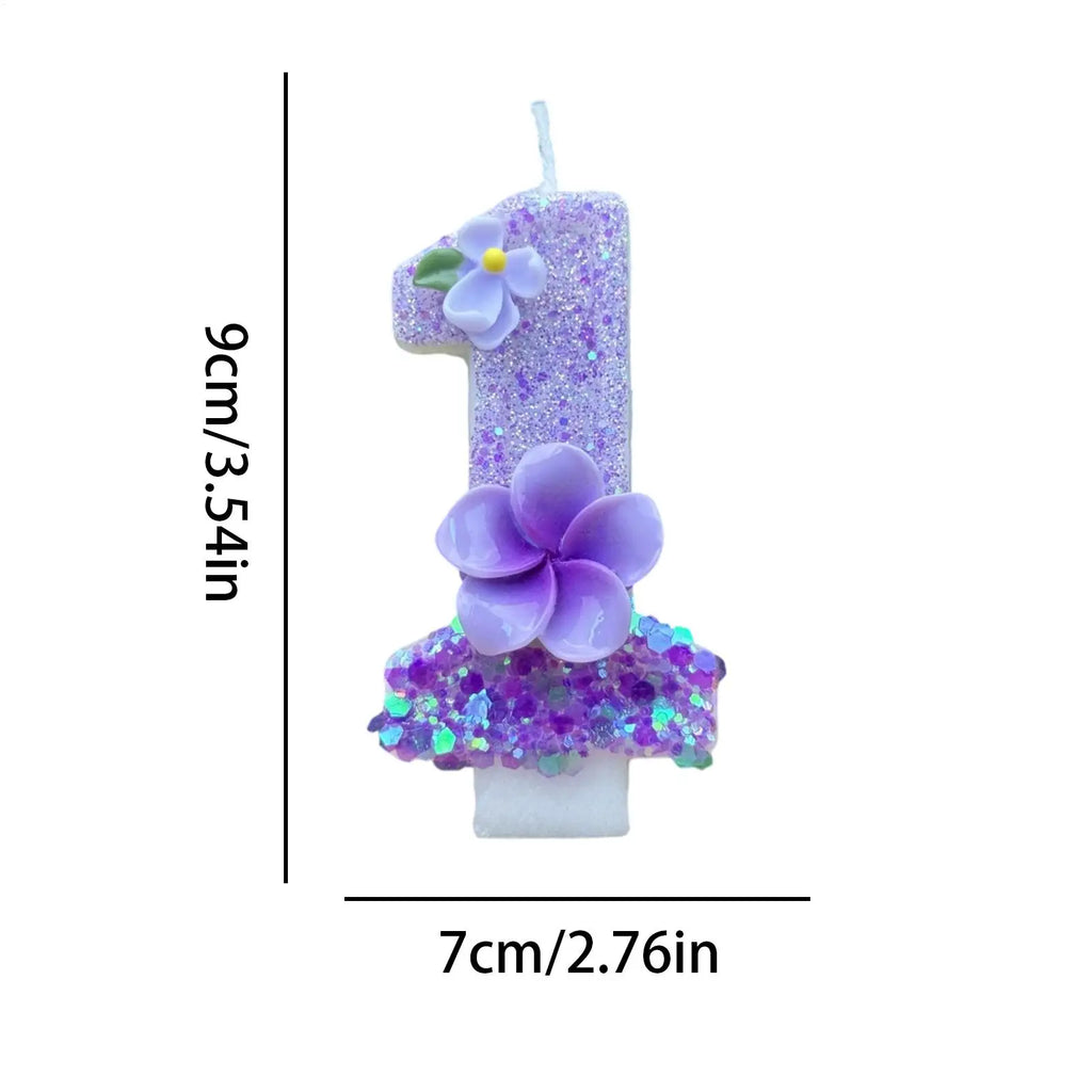 Number Birthday Candles Glitter Sequins Cake Toppers Floral Design Qme