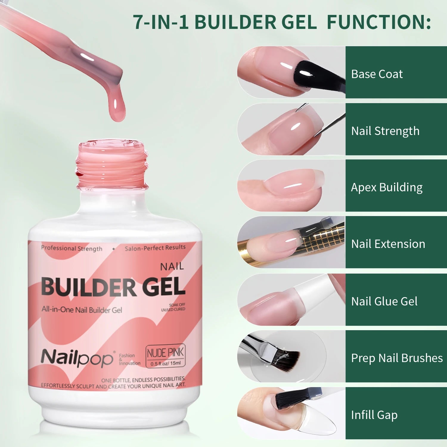 Nailpop 7-in-1 Builder Nail Gel HEMA TPO Fast Building Polish 8 Qme