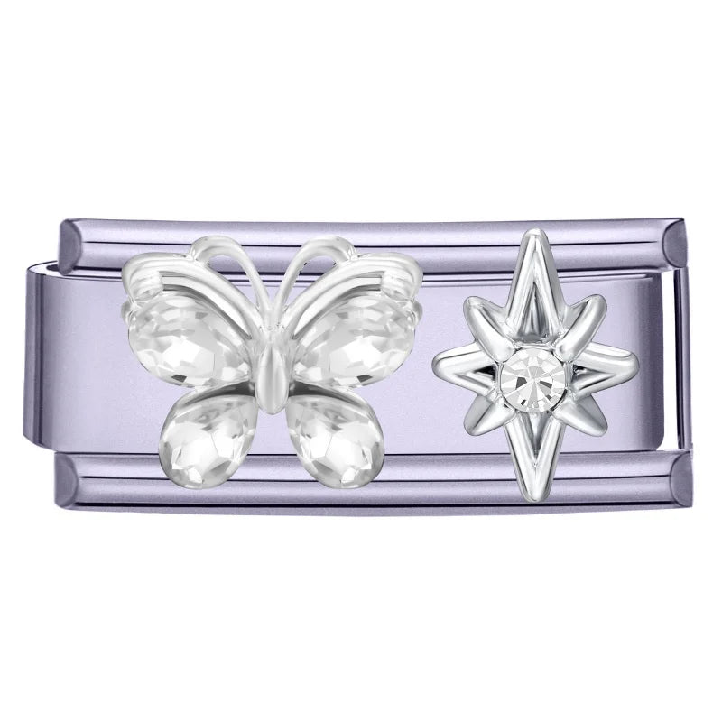 White Zircon Butterfly Stars Moon Bow Flowers Italian Charm Links Fit 9mm Stainless Steel Bracelet Women Jewelry DIY Making Gift Qme Style 30