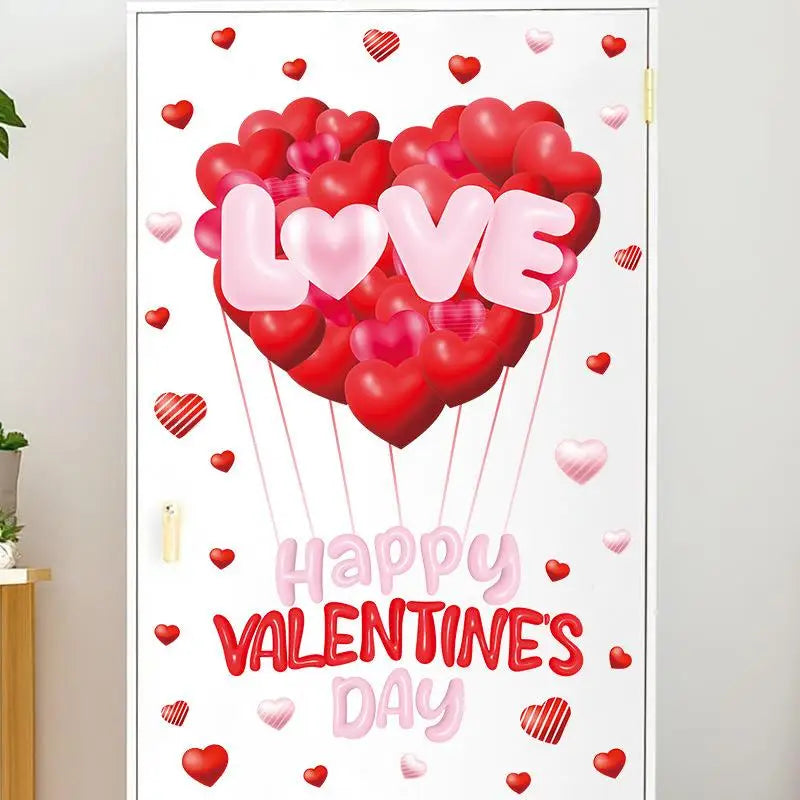 Valentine's Day Atmosphere Decor Stickers Heart-shaped Romantic Sweetheart Balloon Stickers For Glass Windows Display Windows Qme