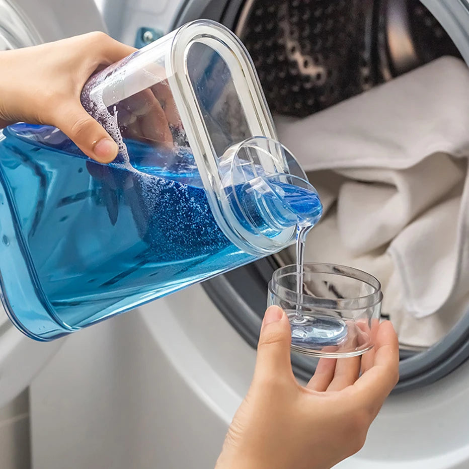 Transparent Laundry Detergent Dispenser Bottle Sealed Tank for Detergent Powder Bleach Softener Laundry Room Organization Qme