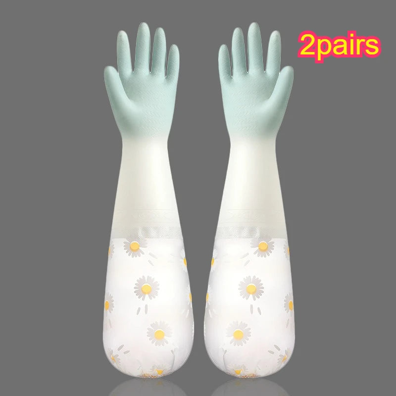 Long Sleeve Rubber Gloves, Reusable Dishwashing Gloves,Kitchen Oven Pet Cleaning Gloves,Kitchen,Kitchen Items,Cleaning, Kitchen Qme Blue 2pairs