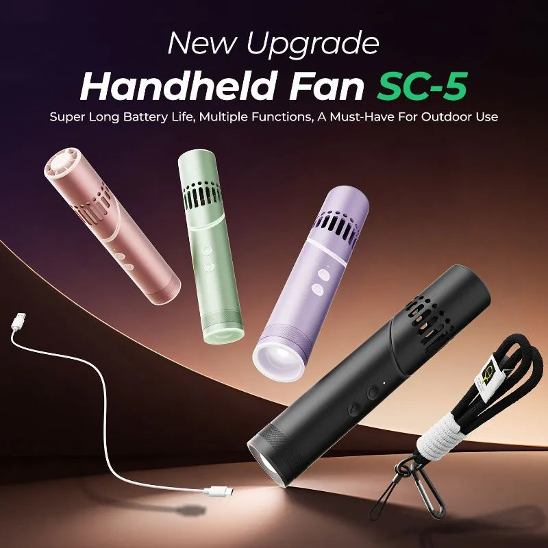 Metal Folding Handheld Fan LED Flashlight Strong Wind Speed USB Qme