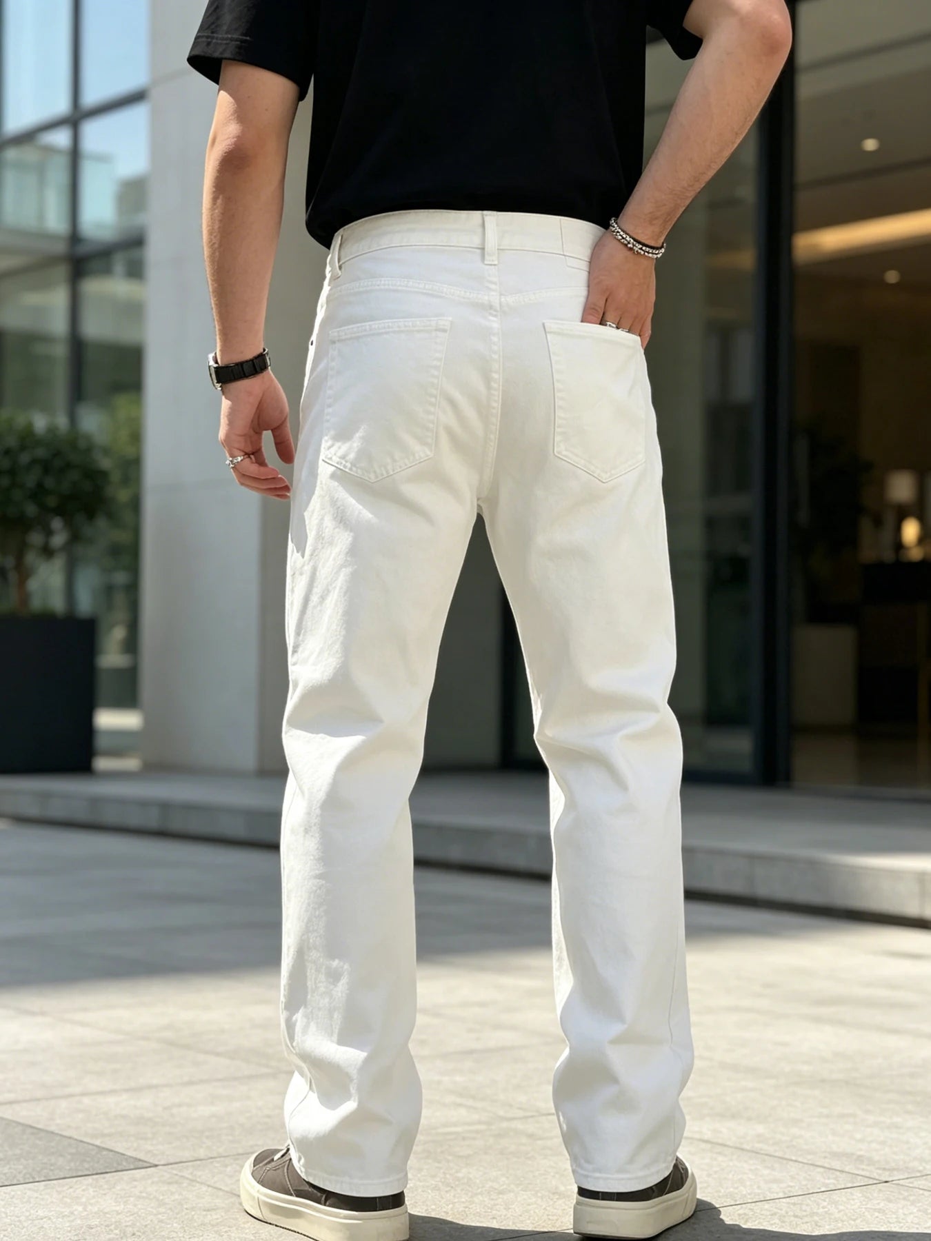 High-End Feeling Pure White Men's Jeans, Loose Wide-Leg Style That Flatters the Legs Qme