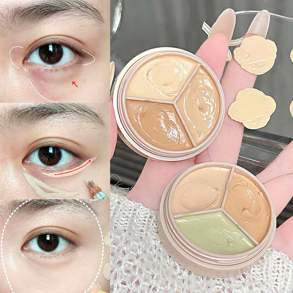 Olive Green 3-Color Concealer Palette Full Coverage Dark Circles Fine Lines Redness Cream Matte Brightening Under-Eye Makeup Qme