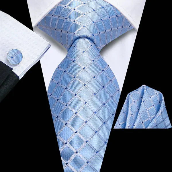 Complete Men's Tie Accessories Bundle: Classic Tie, Pocket Handkerchief, Cufflinks, Premium 3-in-1 Set for Office & Parties Qme DPTH-HT-LDSN3969