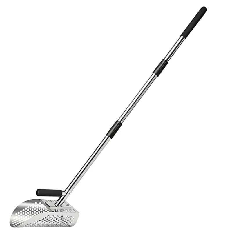 A02F-Removable Long-Handled Sand Shovel Portable Travel Beach Stainless Steel Detection Sand Shovel Screen Set Qme Silver