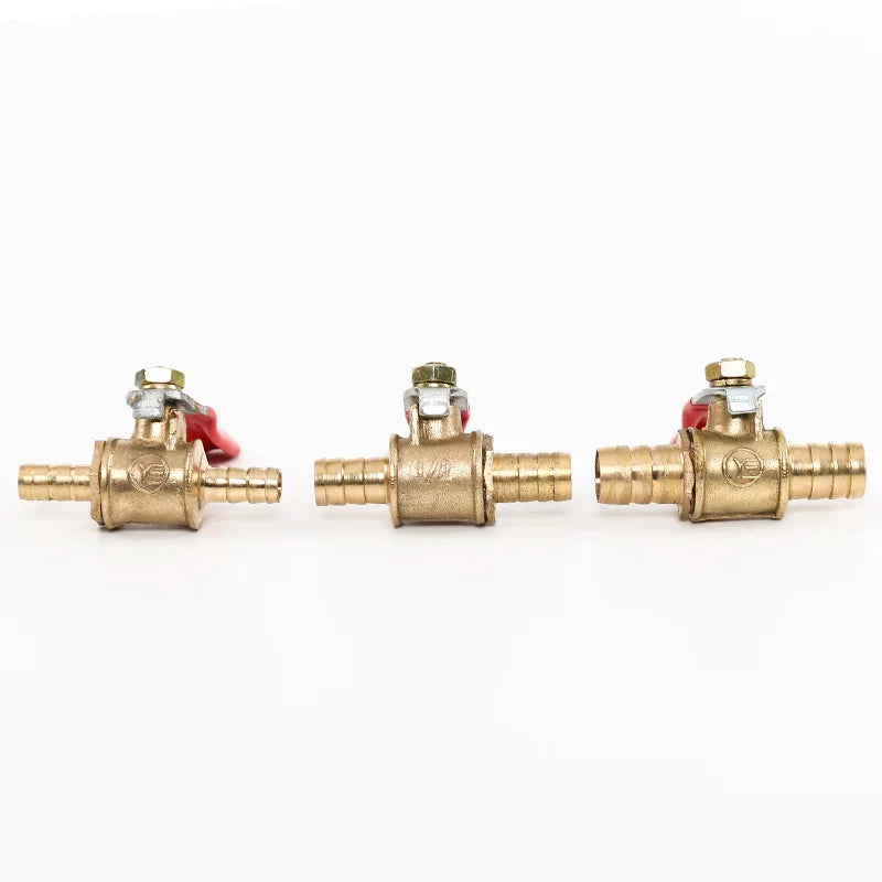 6/8/10/12mm Red Handle Valve Hose Barb Inline Brass Water Oil Air Gas Fuel Line Shutoff Ball Valve Pipe Fittings New Qme