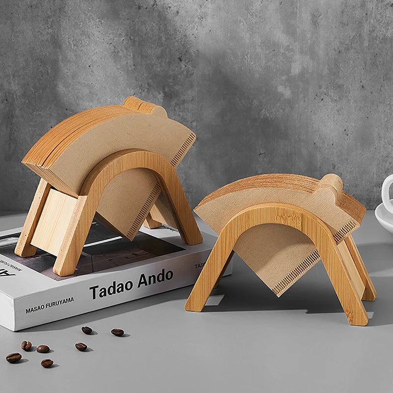 Filter Paper Storage Stand Hand Drip Coffee Holder Wooden Rack Qme