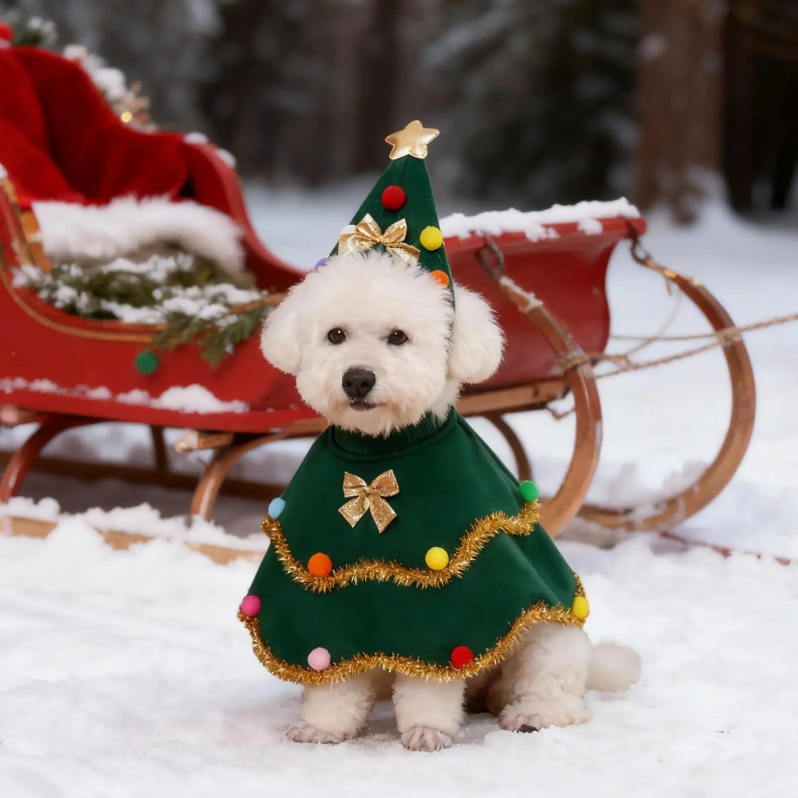 Puppy Christmas Outfit Tree Pet Funny Costumes Party Gathering Qme