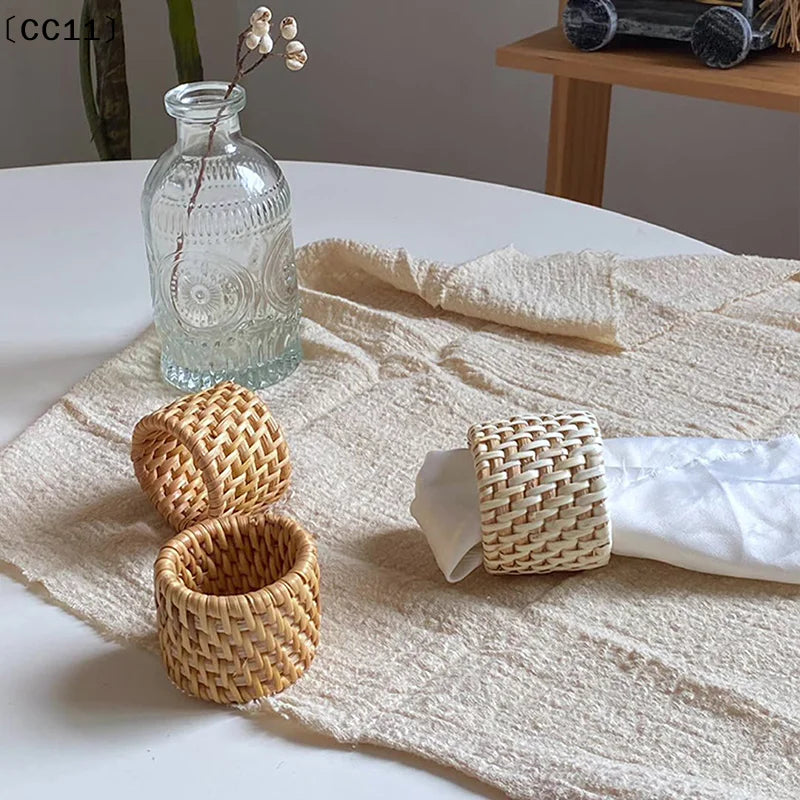 6 Woven Handmade Napkin Ring Rustic Natural Holder Table Decor Wooden Qme