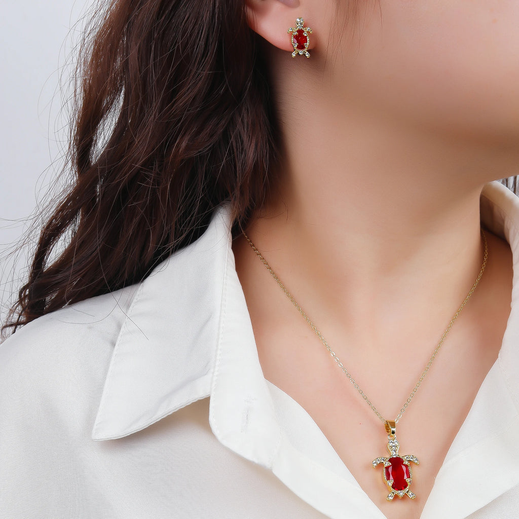 Hot Sale Luxury Cute Sea Turtle Jewelry Set Earrings Necklace Fashion for Women Animal Crystal Collection Jewelry Wedding Gifts Qme