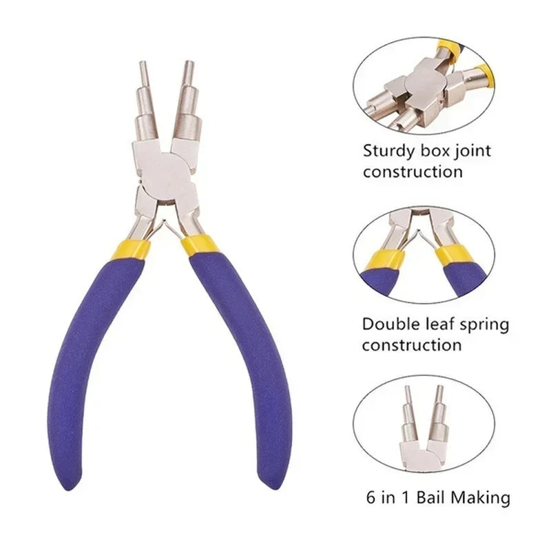 6 In 1 Carbon Steel Bail Making Pliers Round Nose Jewelry Pliers DIY Wire Looping Tool For Earrings Hooks Jewelry Making Qme