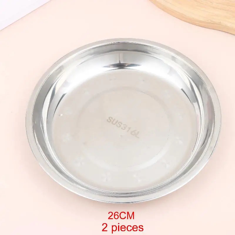 Thickened Stainless Steel Round Plates Polished Shallow Dinner Qme 26CM 2pieces