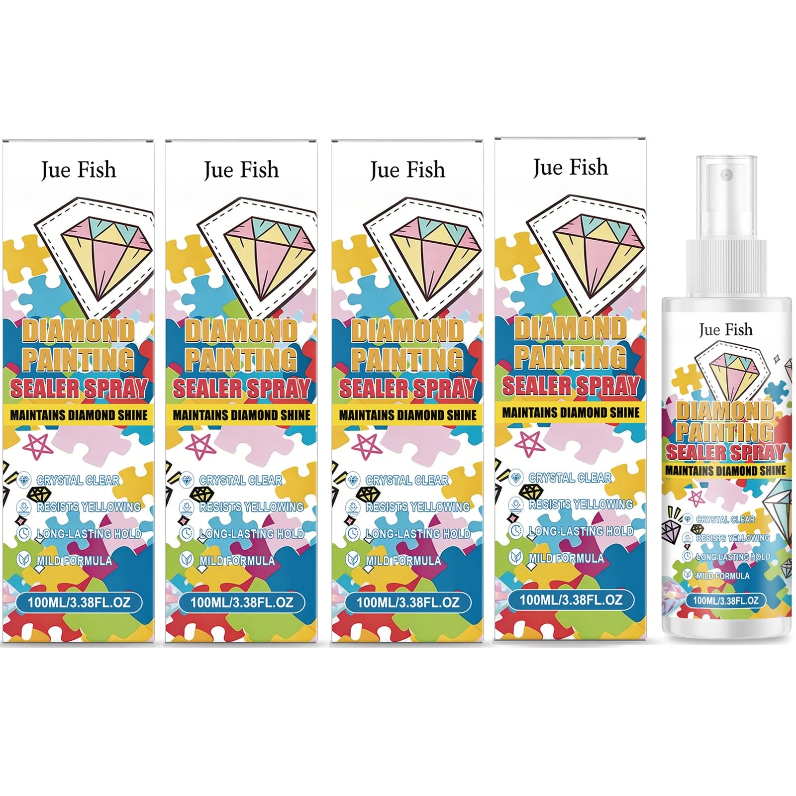 Diamond Painting Sealer Spray Anti-Yellowing Permanent Hold & Shine Effect Dustproof Diamond Art Crystal Clear Protective Spray Qme 4 x 100ML Boxed