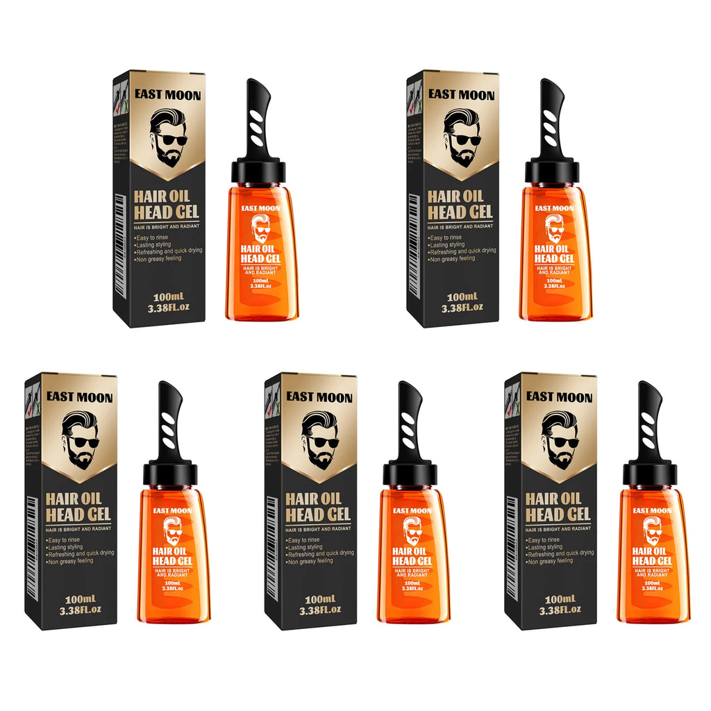 2 in 1 Men's Hair Styling Gel With Wide Tooth Comb Long-lasting Fluffy Hair Styling Oil Styling Cream Strong Hold & Shine Qme 5 x 100ml Boxed