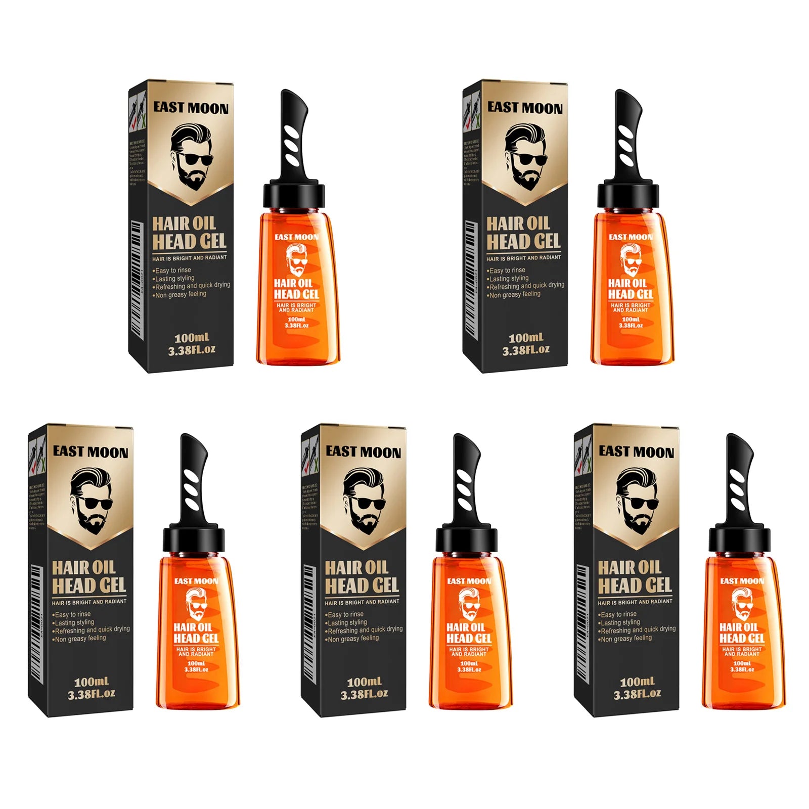2 in 1 Men's Hair Styling Gel With Wide Tooth Comb Long-lasting Fluffy Hair Styling Oil Styling Cream Strong Hold & Shine Qme 5 x 100ml Boxed