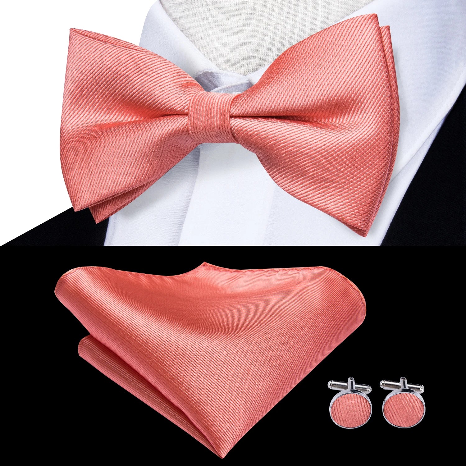 Hi-tie Pink Dot Silk Mens Pre-tied Bow Tie Hanky Cufflink Dusty Qme LH-0513