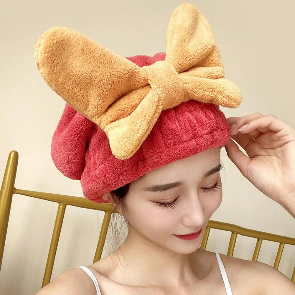 Microfiber Drying Hair Caps For Women Girls Quick Dry Hair Towel Turban Hat Bathing Soft Hair Towel Wrap With Cute Butterfly Bow Qme