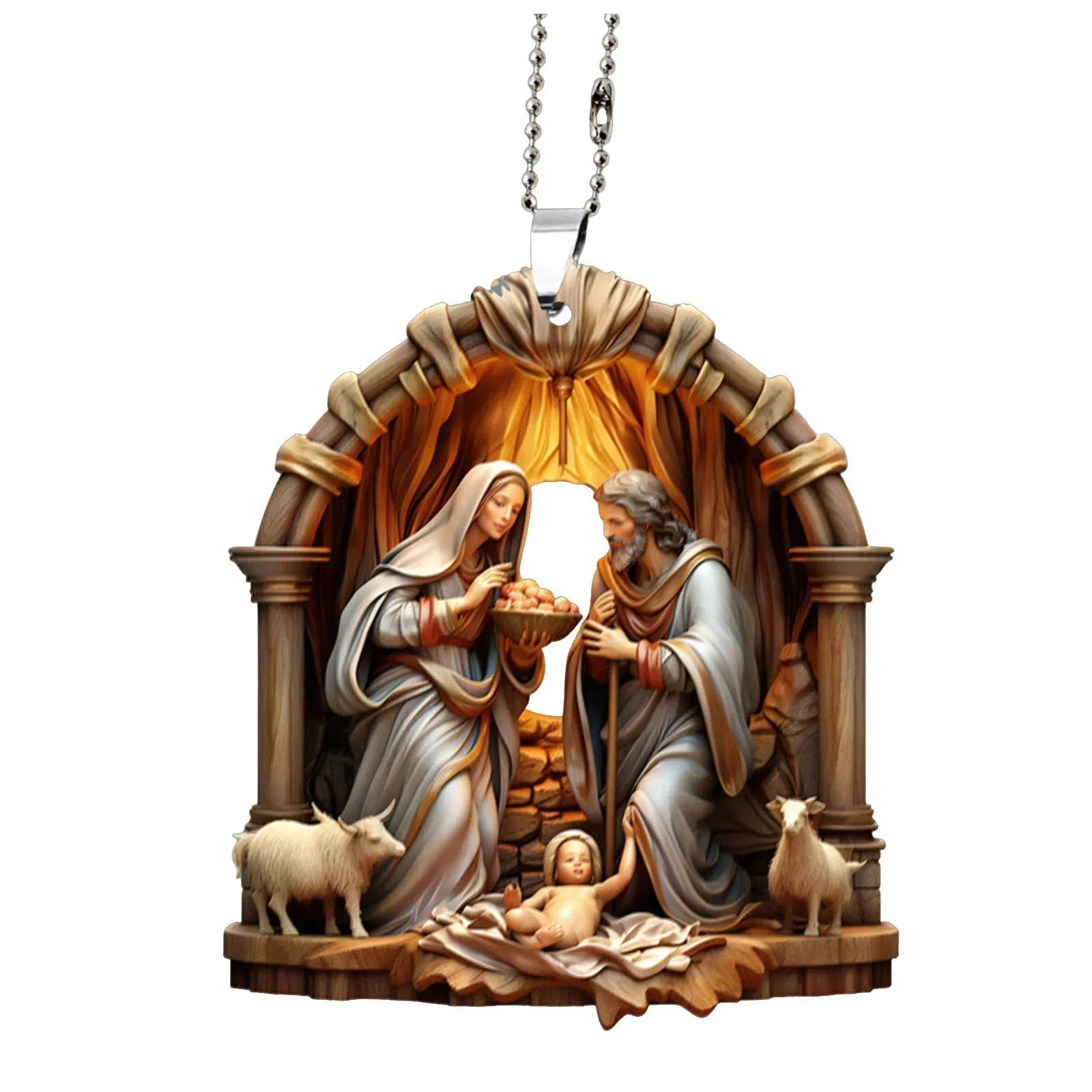 Christmas Tree Jesus Pendant Ornament Family Prayer Scene Pendant Bright Colored Car Decoration Pendant Home Decorations Qme D 1 as picture