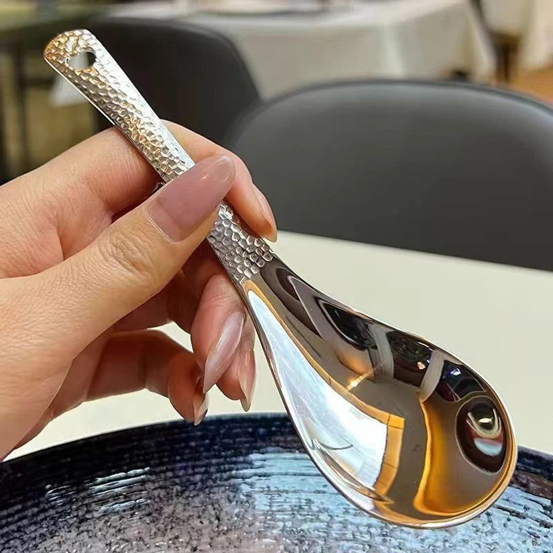 Stainless Steel Soup Spoon Deepen Large Capacity Silver Mirror Qme
