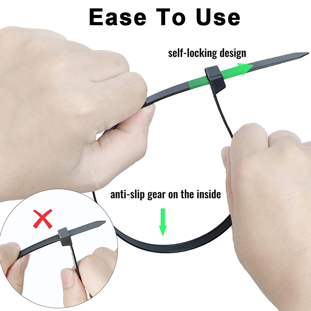 200/100Pcs Nylon Cable Ties Adjustable Self-locking Cord Ties Straps Fastening Loop Reusable Plastic Wire Ties For Home Office Qme