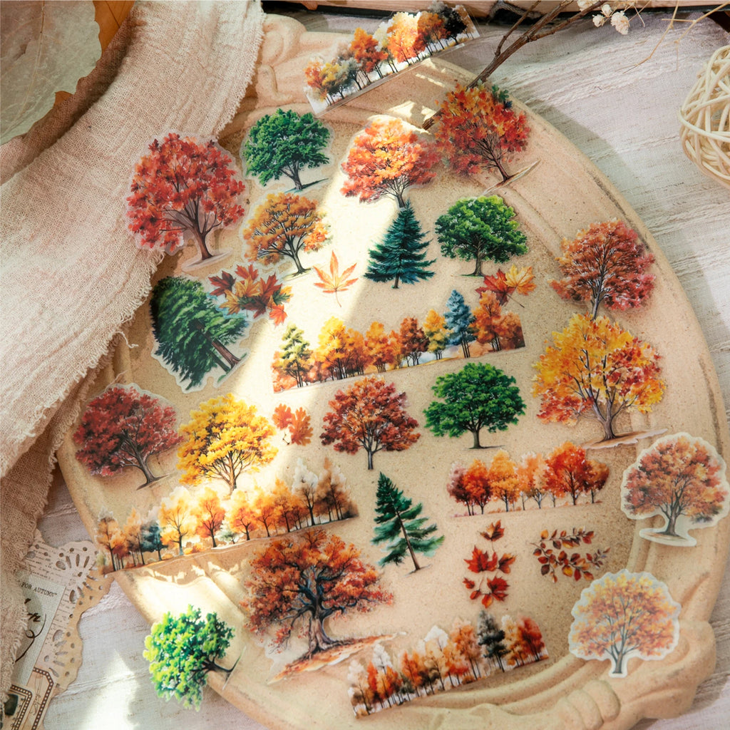 30 Sheets Autumn Fall Leaves Theme PET Stickers for DIY Craft Scrapbooking Collage Guitar Phone Case Decoration Qme