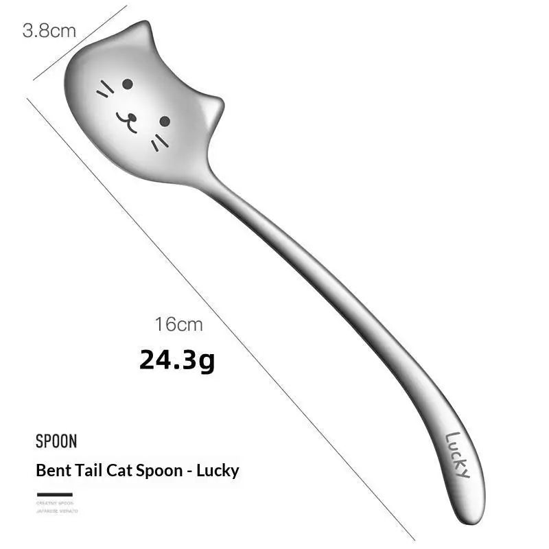 Stainless Steel Cute Cat Spoon Food Grade Cartoon Design Stirring Qme A