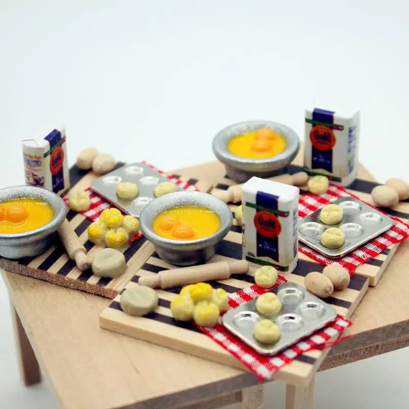Dollhouse Food Toy Pastry Making Station Egg Milk Bread Cutting Board Qme