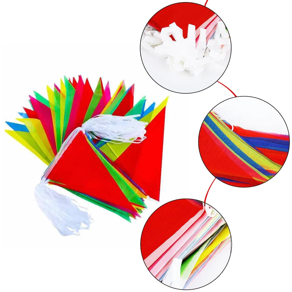100PCS Colorful Flags, Triangular String Flags, Outdoor Opening Festival Celebration, Wedding Thickened Rope Qme