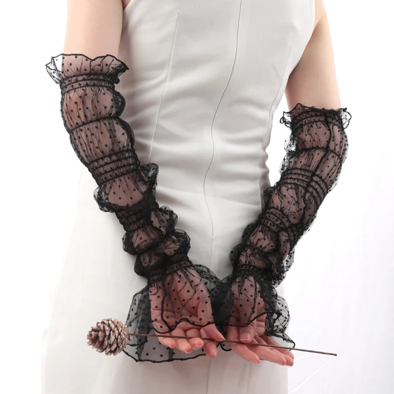 Long Cute Lace Mesh Fingerless Gloves Summer Sunscreen Sleeves Qme