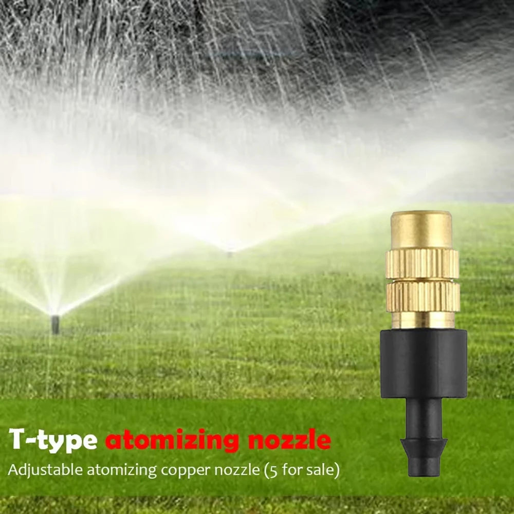 10pcs 4/7PVC Outdoor Misting Cooling System Garden Irrigation Watering 1/4'' Brass Atomizer Adjustable Garden Micro Sprinklers Qme