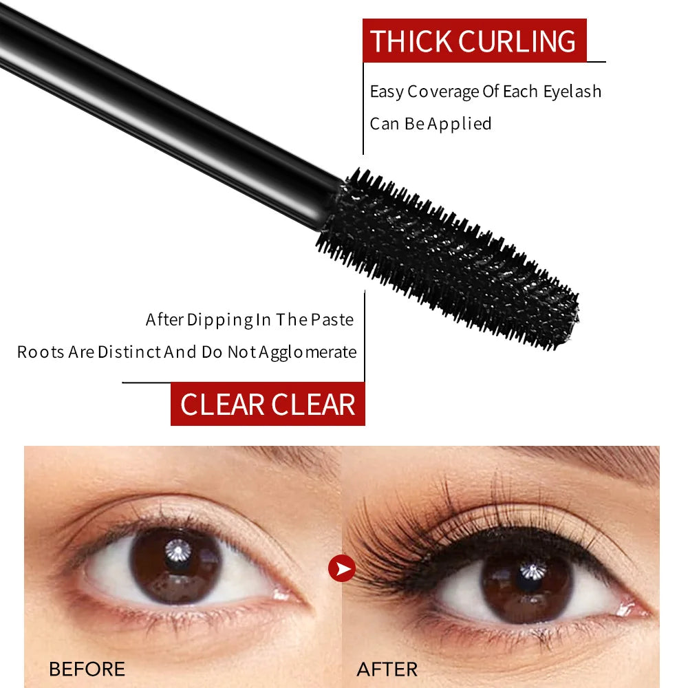 Eye Black Mascara Waterproof Lengthens Eyelashes Extension Silk Fiber Mascare Eye Makeup for Women Cosmetic Korean Make up Qme