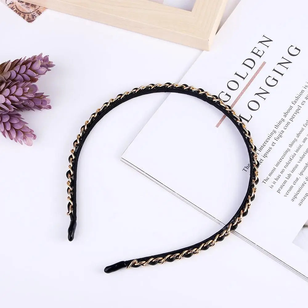 Cool Girl Women Black Gold Punk Headwear Hair Accessories Band PU Qme