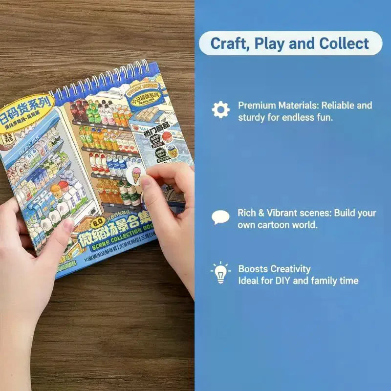 Miniature Scene Sticker Book – 10 Simulated Shop Themes with Non-Bleed Ink, Perfect for DIY Craft & Creative Play Activities Qme