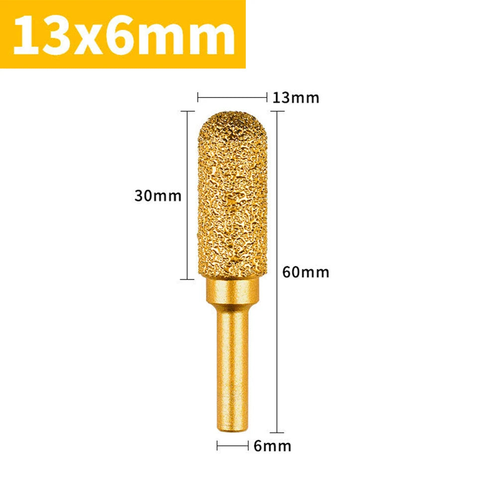 1PC 8-25mm Diamond Grinding Head 6mm Round Handle For Metal Stone Engraving Polishing Burr Tools Qme 13mm