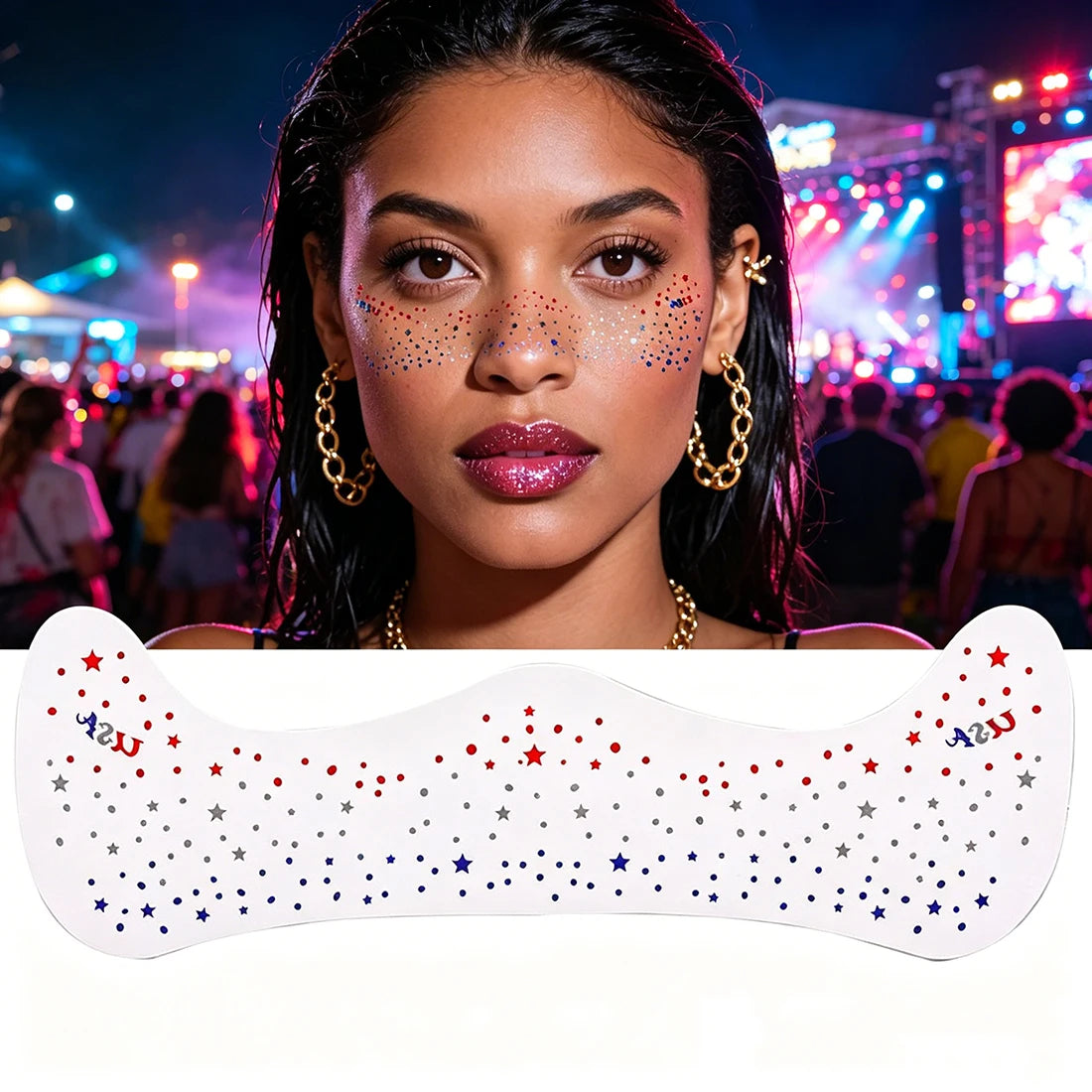 Fourth July Face Tattoos Glitter Freckles Makeup Independence Day Qme
