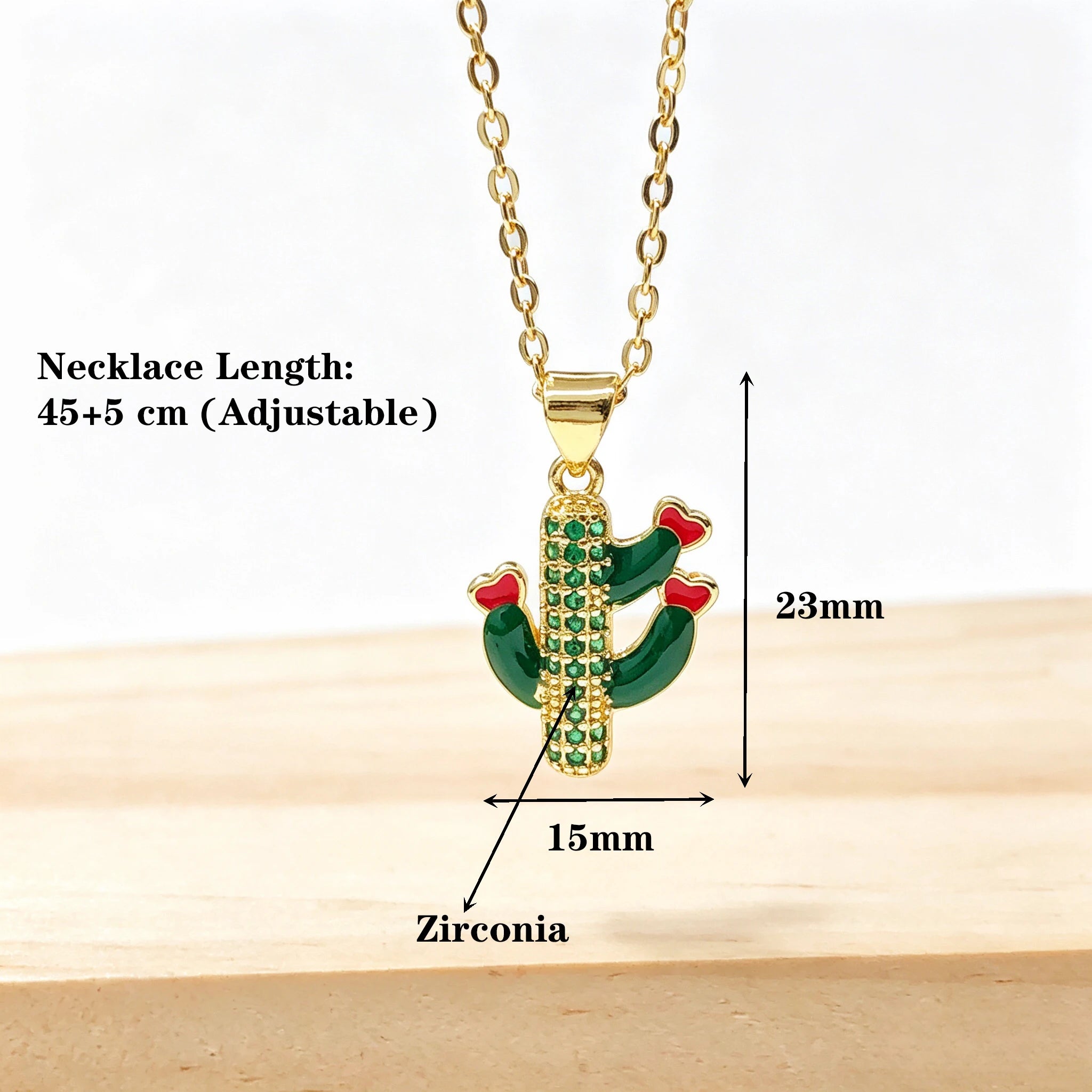 Gold Plated Multicolor Zircon Enamel Art Cactus Pendant Necklace Bohemian Floral Jewelry For Women Casual Vacations Gift New Qme