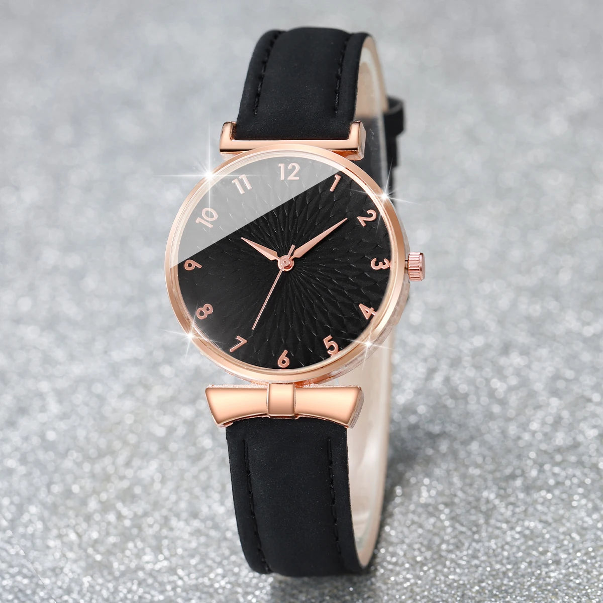 6pcs/set Ladies' belt watch, student ins style Korean version, simple temperament, light luxury, niche with calendar quartz Qme