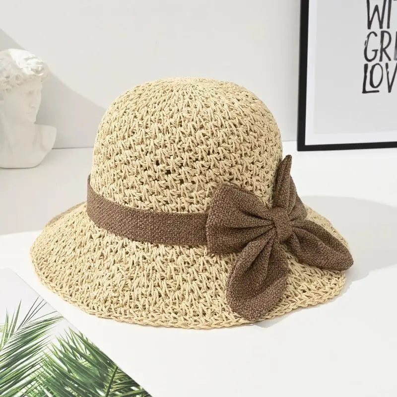 Wide Brim Floppy Beach Sun Hat Hundred Throw Bucket Cap Bowknot Girls Qme