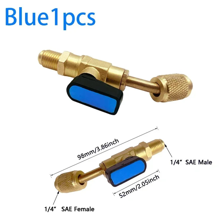 Refrigerant Angled Shut-Off Ball Valve Adapter 1/4" SAE R22 R12 R410a Air Conditioning Charging Hoses AC Refrigerant Tools Qme 1pcs Angled Valve