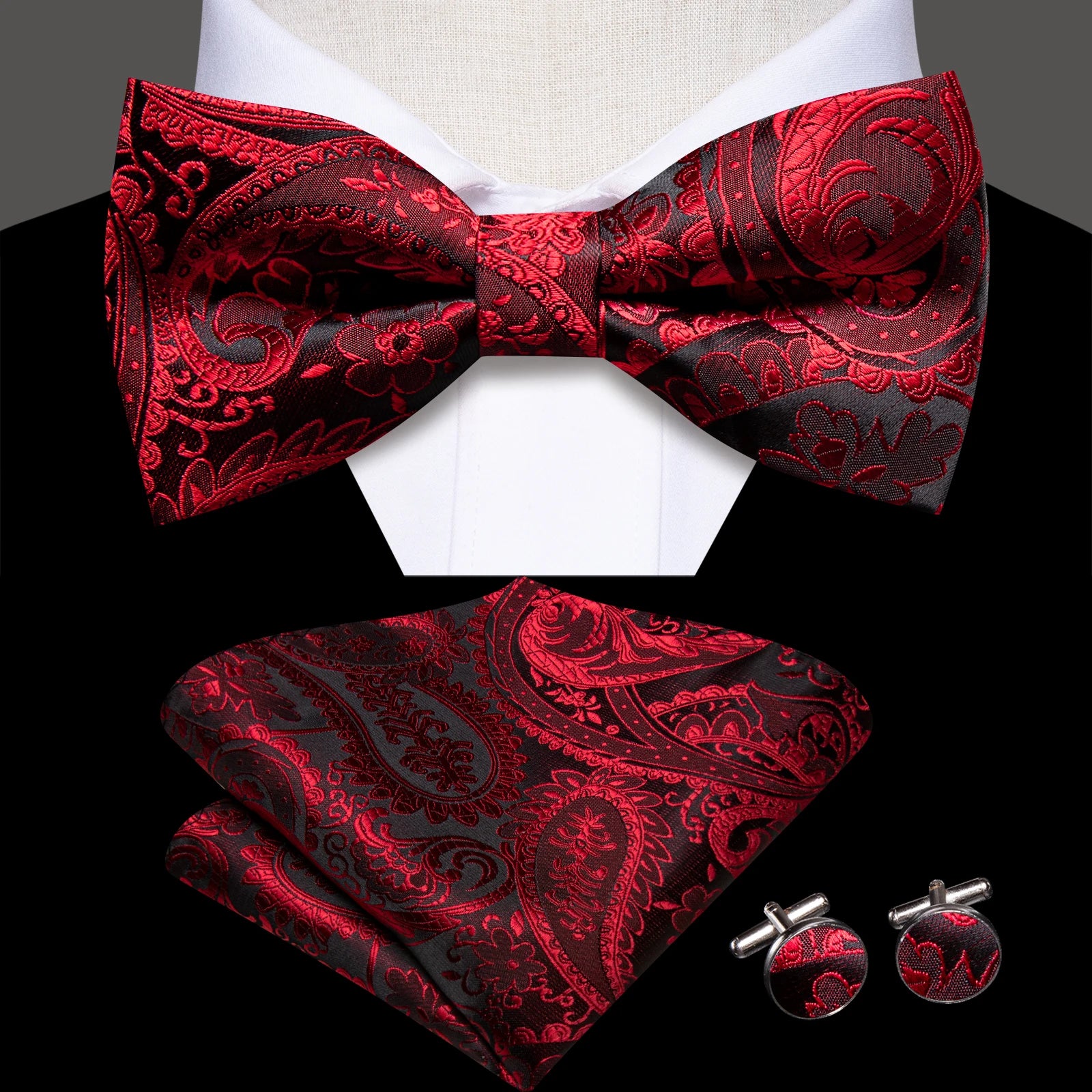 Mens Pre-tied Bowtie Red Yellow Pink White Floral Stripes Bow Tie