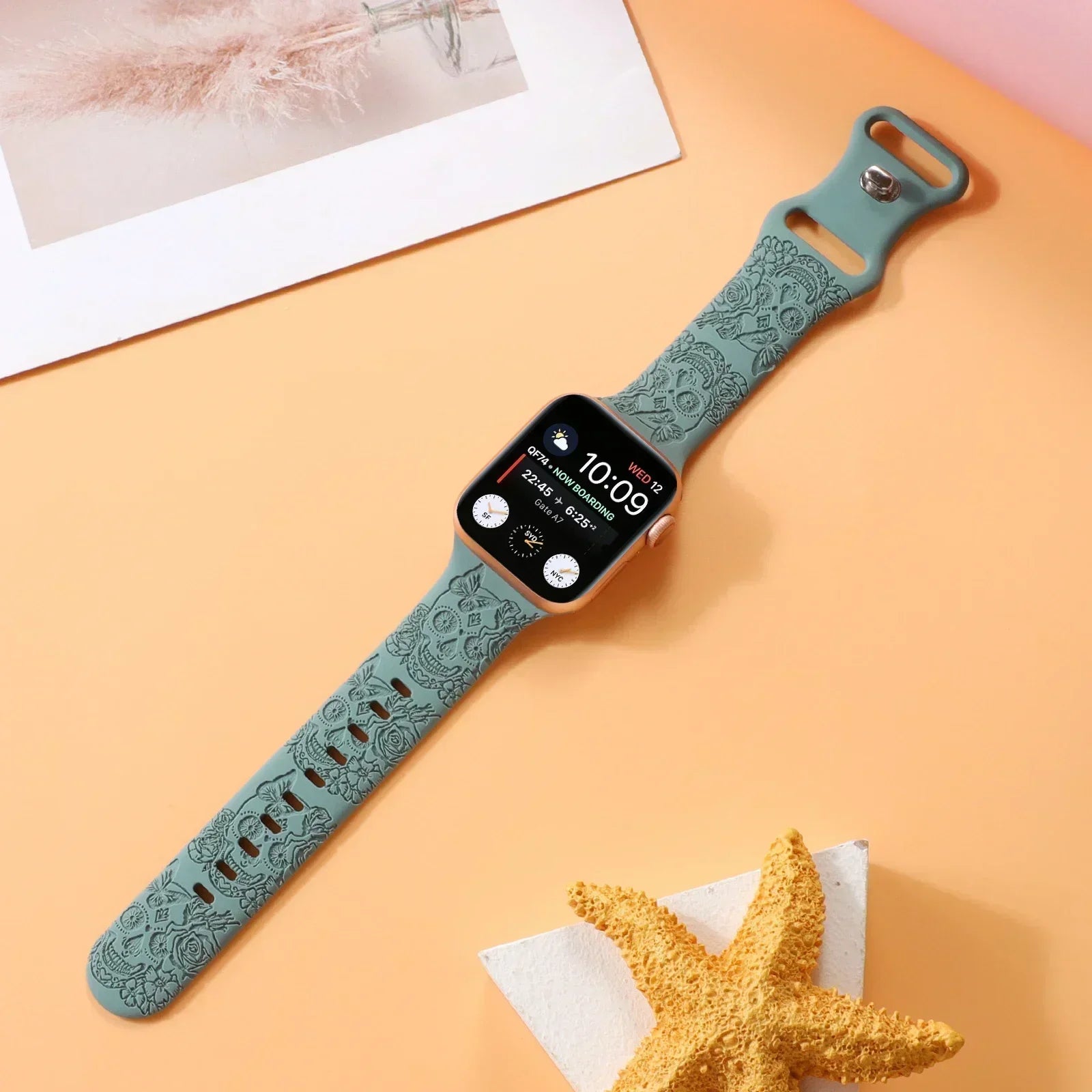 Skull Engraved Strap For Apple Watch Band Ultra 2 49mm 45 44 40 41 42 38mm Silicone Sport Bracelet For iWatch Series 8 9 7 65 SE Qme