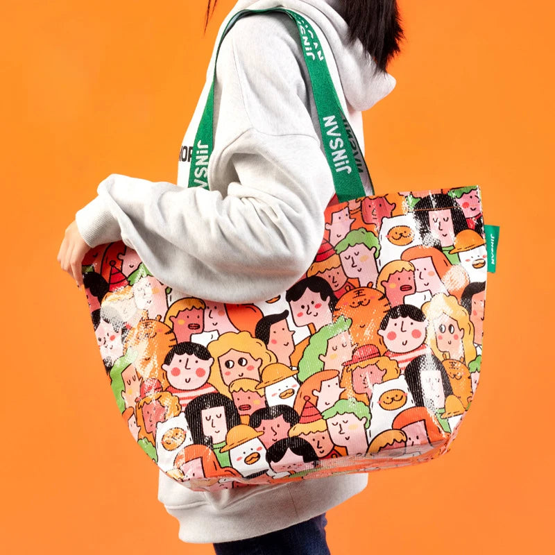 1pc Large Capacity Creative Shopping Shoulder Bag For Shopping Party And Kitchen Organizers And Storage Kitchen Accessories Qme character 54x20x35cm