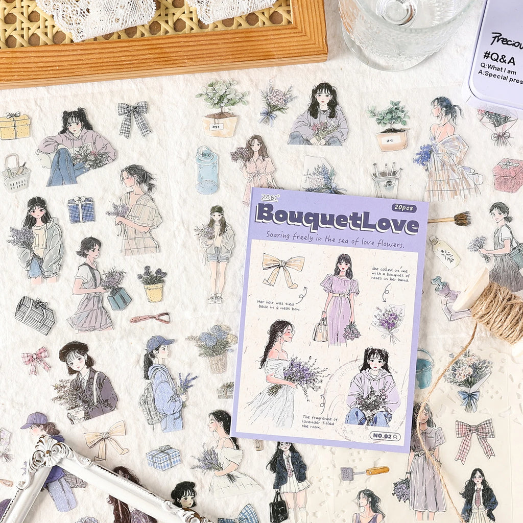 20 Sheets PET Die cut Stickers book Cartoon girl characters Decorative handmade Craft Material Diary Album Scrapbooking Supplies Qme